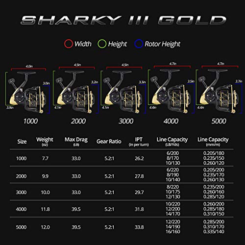 Amazon.com : KastKing Sharky III Gold Fishing Reel, Zero-Flex Aluminum Body Spinning Reel, 39.5 Lbs Carbon Drag, 10+1 Double Shielded Ball Bearings, 5.2:1 Gear Ratio, Inshore or Freshwater. : Sports & Outdoors